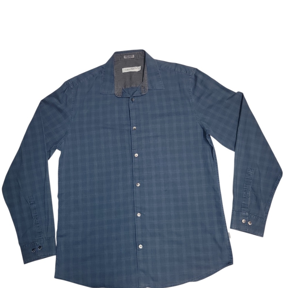 Calvin Klein‎ Men's Slim Fit Long Sleeve Button Down Dress Shirts Navy Blue Sz M